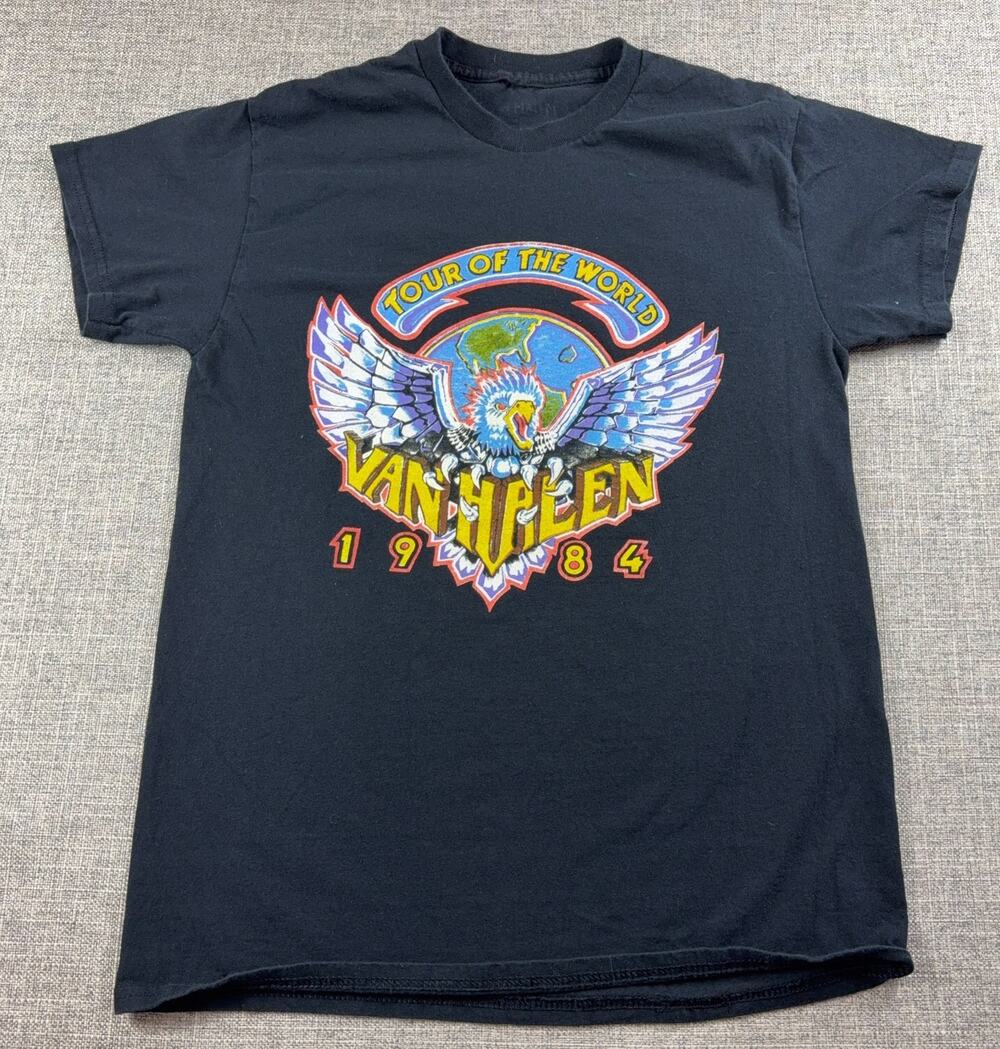 Van Halen Tour of the World 1984 Mens S Black Eagle Graphic Band T Shirt